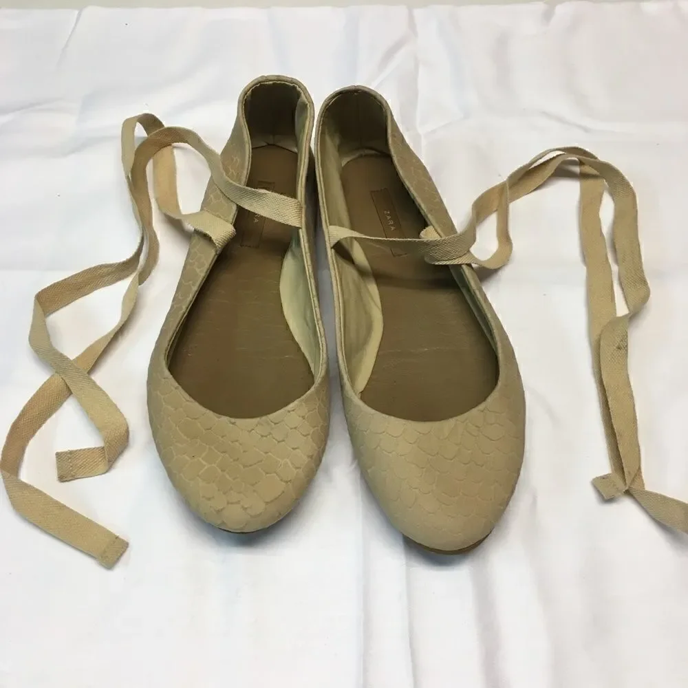 Nwot Zara ballet flats with ankle wrap sz 38